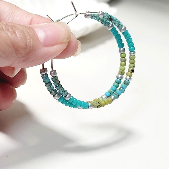 seed bead earrings 686#mfs Seed beaded minimalist hoop earrings sweater stripes - Picture 5 of 6